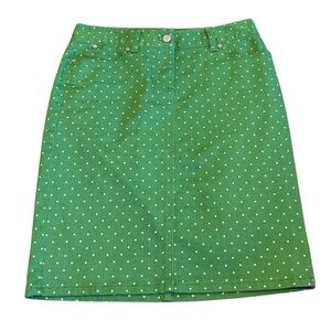 Talbots Petite Denim Skirt Green with White Polkadots Women’s Size 0P…